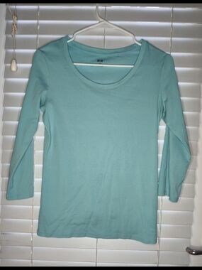 Uniqlo Women's Supima T-shirt S Aquamarine Long Sleeve Crew Neck Cotton Blend